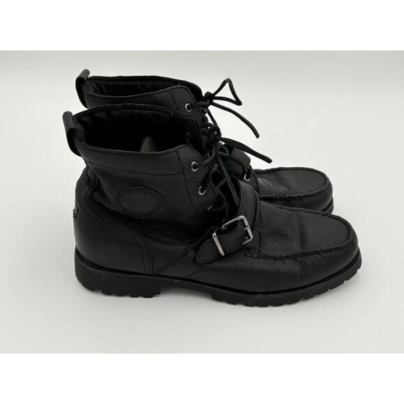Polo Ralph Lauren Redmond Black Leather Ranger Combat Boots Mens Size 10.5 D - Picture 1 of 11